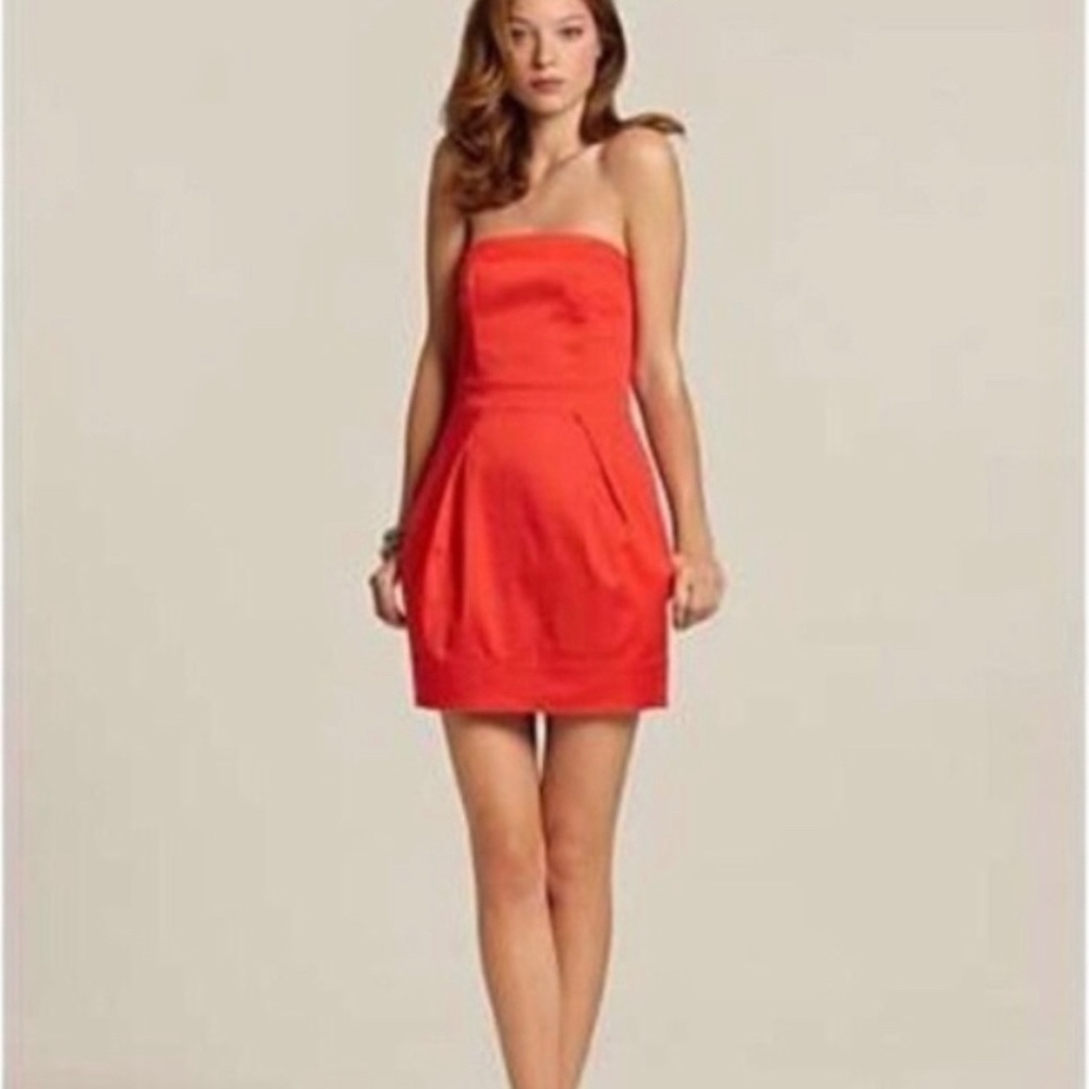 French Connection Coral Linen Strapless Dress